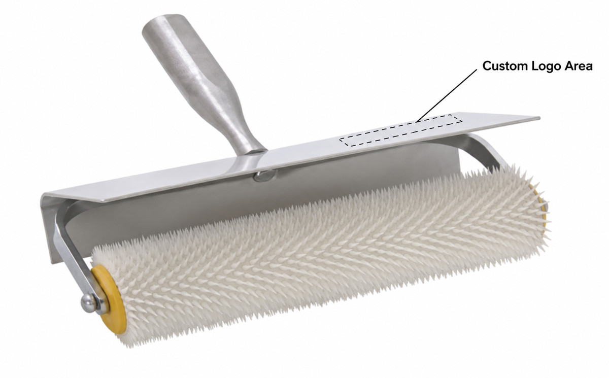 250mm / 20mm Spikes Dual-Frame Spiked Roller — custom logo placement area.
