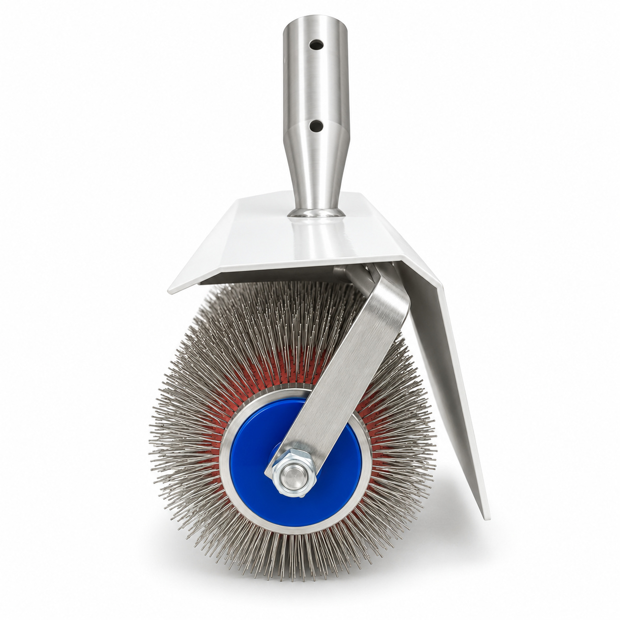 10-inch stainless steel spiked roller, 17 mm model, roller end view.