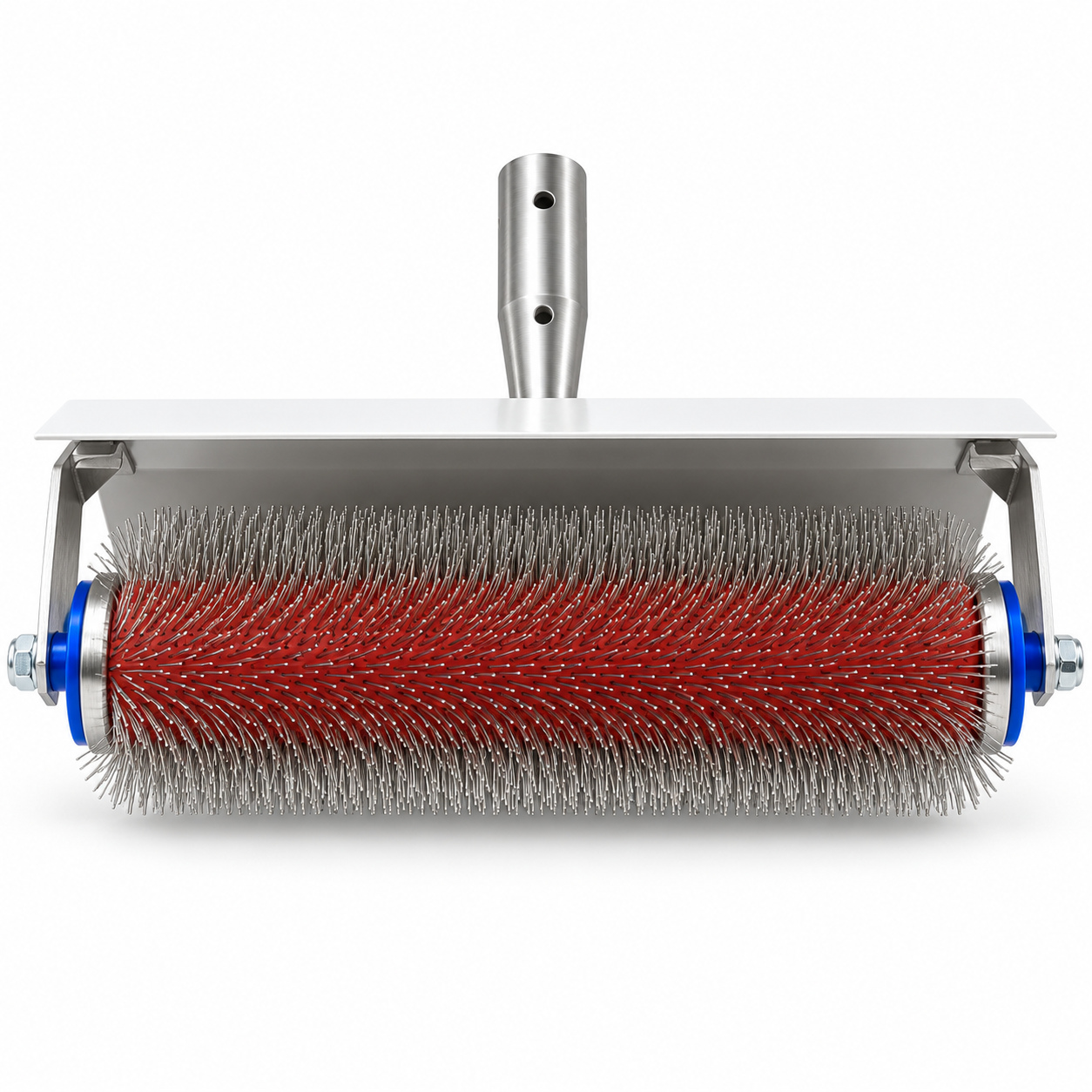 10-inch stainless steel spiked roller, 17 mm model, underside working-face view.