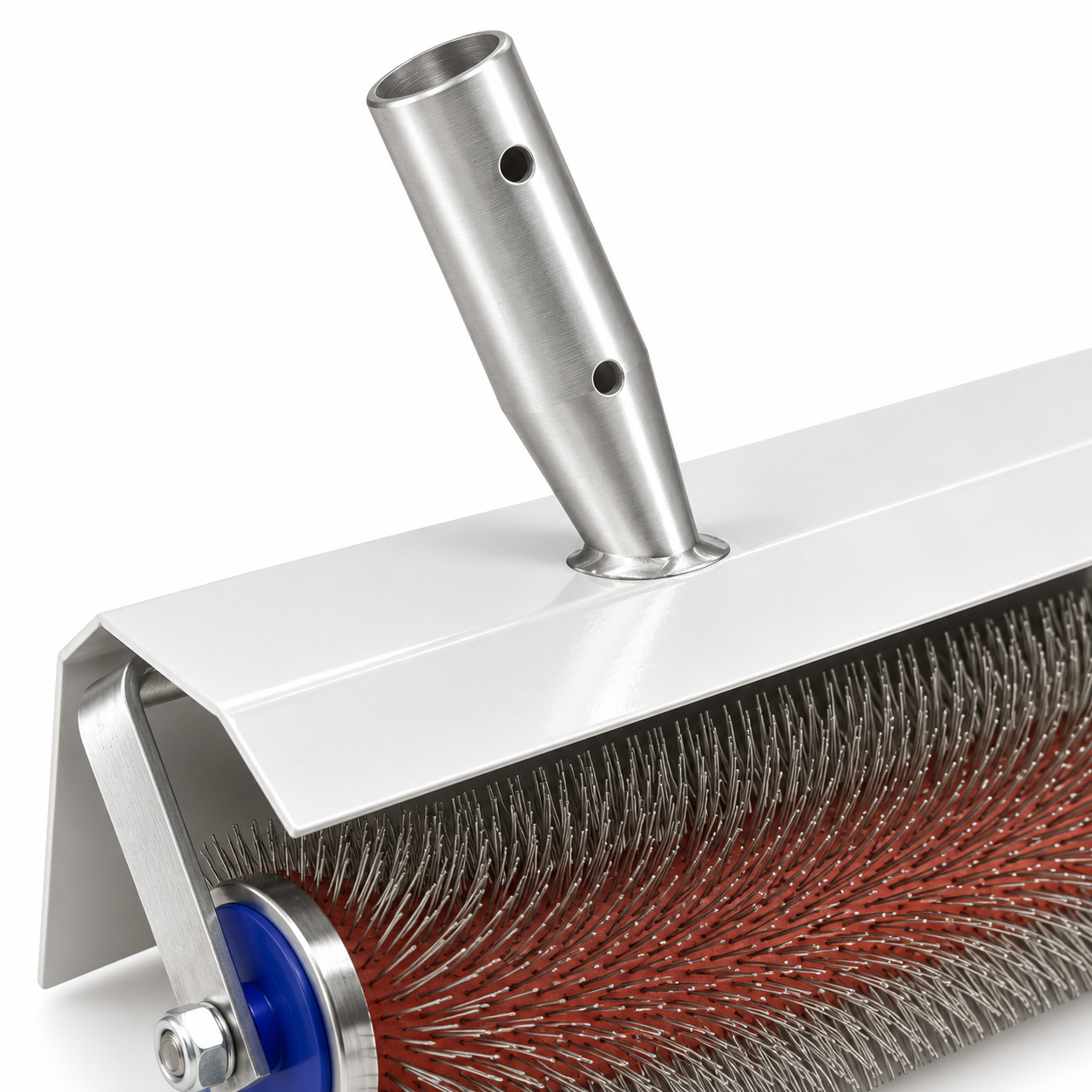 10-inch stainless steel spiked roller, 17 mm model, handle socket detail.