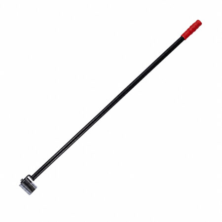 Long-handled seam roller with a red grip, black shaft and single metal roller.