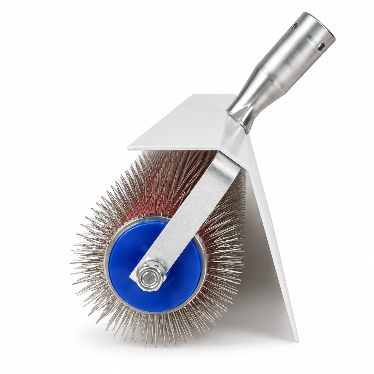 20-inch stainless steel spiked roller, 17 mm model, roller end view.