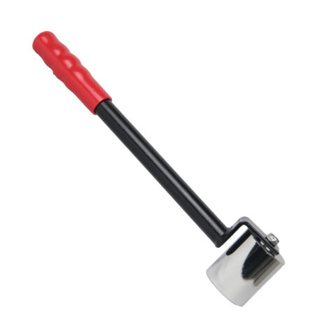 Angled view of the single-head seam roller and its red handle.