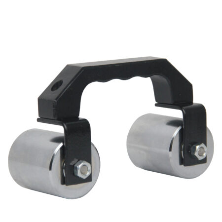 Angled view of the dual-head seam roller showing both metal wheels.