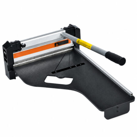 KC340L manual flooring cutter with a black platform, silver frame and lever handle.