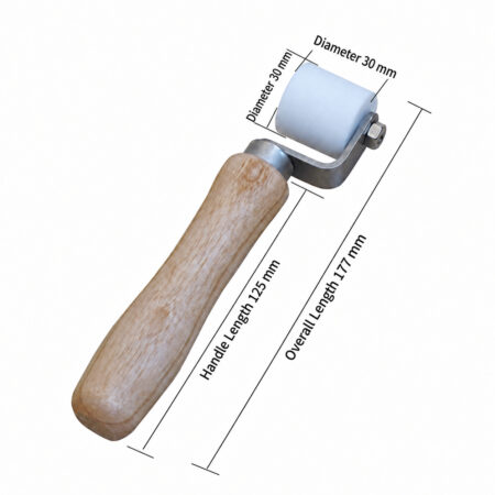 R003 30 mm White PTFE Flooring Pressure Roller shown in a dimension drawing with English labels.