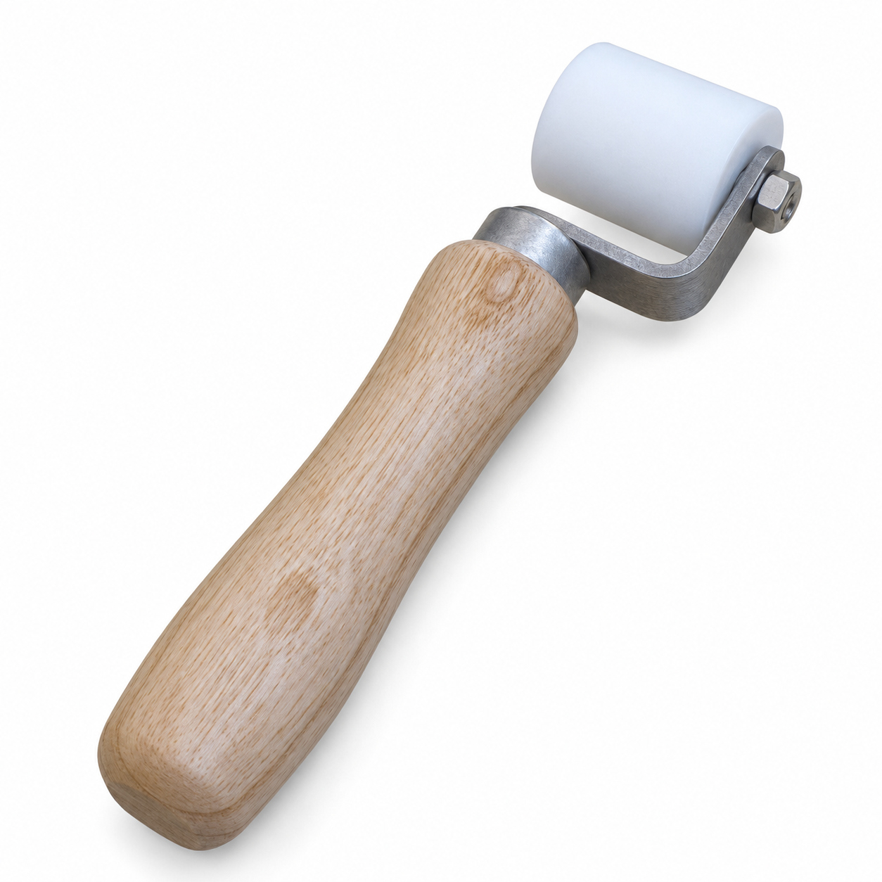 Angled detail view of the R003 30 mm White PTFE Flooring Pressure Roller.