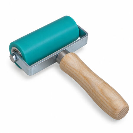 Angled detail view of the R004 80 mm Green Silicone Flooring Pressure Roller.