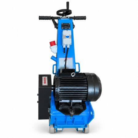 Walk-behind concrete floor scarifier with its handle and electric motor.